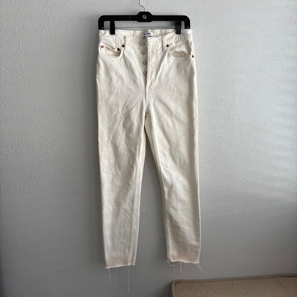RE/DONE 70s Stove Pipe High Rise Straight Ankle Jeans in Vintage White - Picture 2 of 12